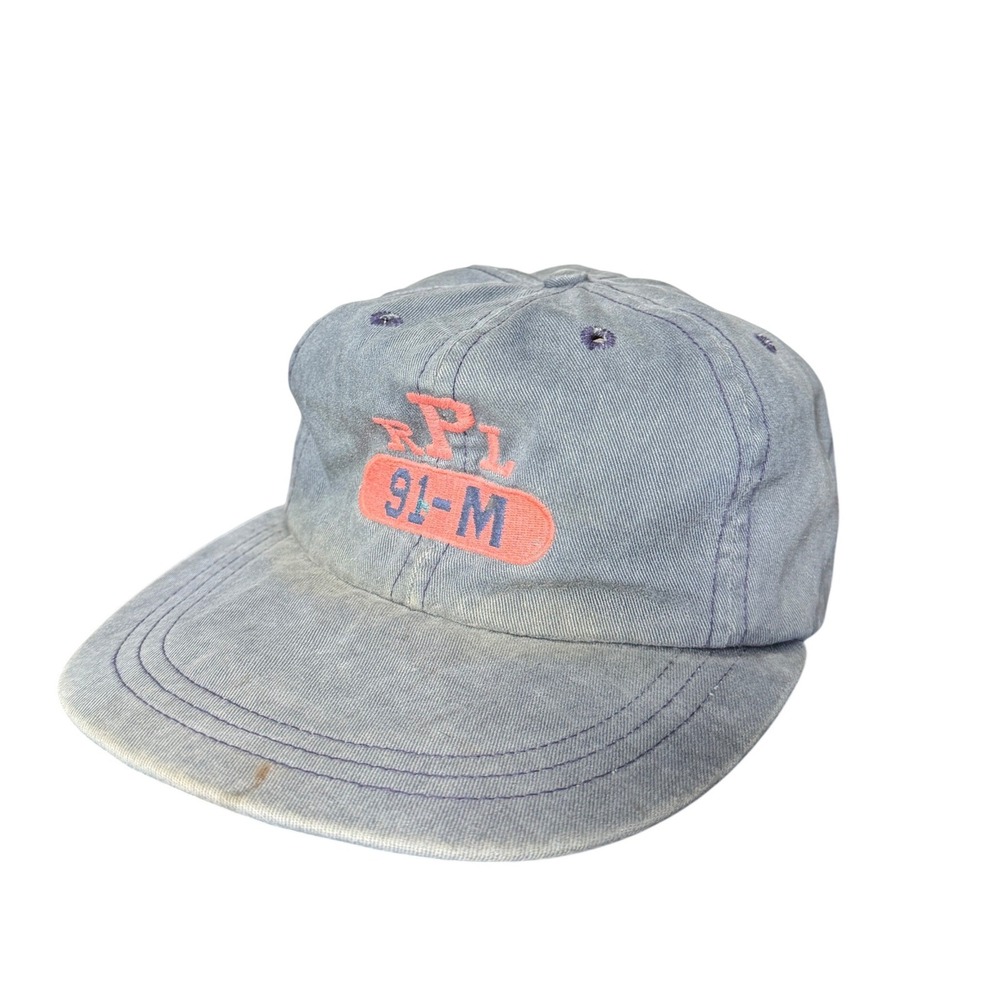 Vintage Polo Ralph Lauren‎ RPL 91-M Hat Blue Made in USA Cotton Baseball Cap M